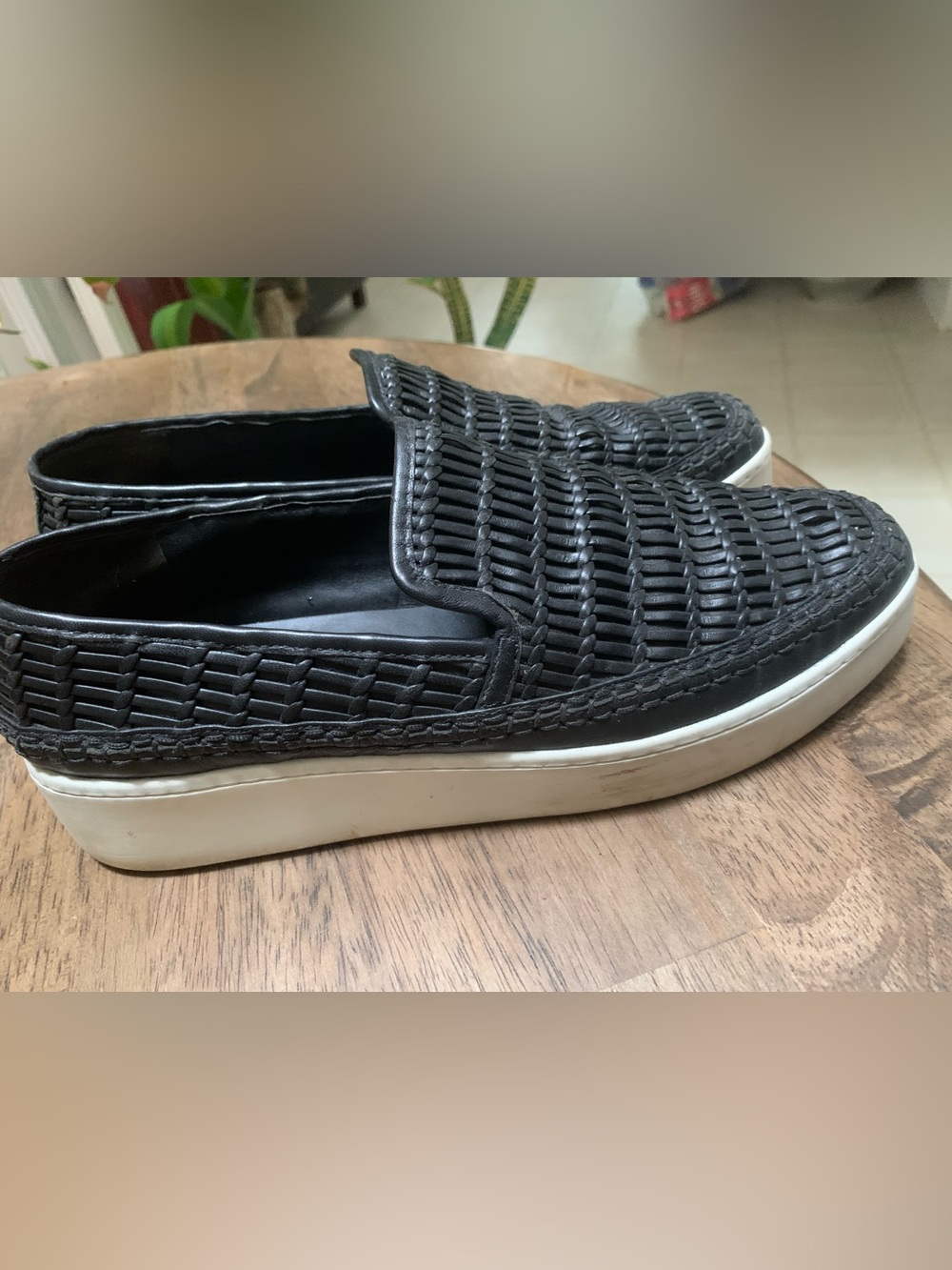 Vince - Black Leather Woven platform shoes